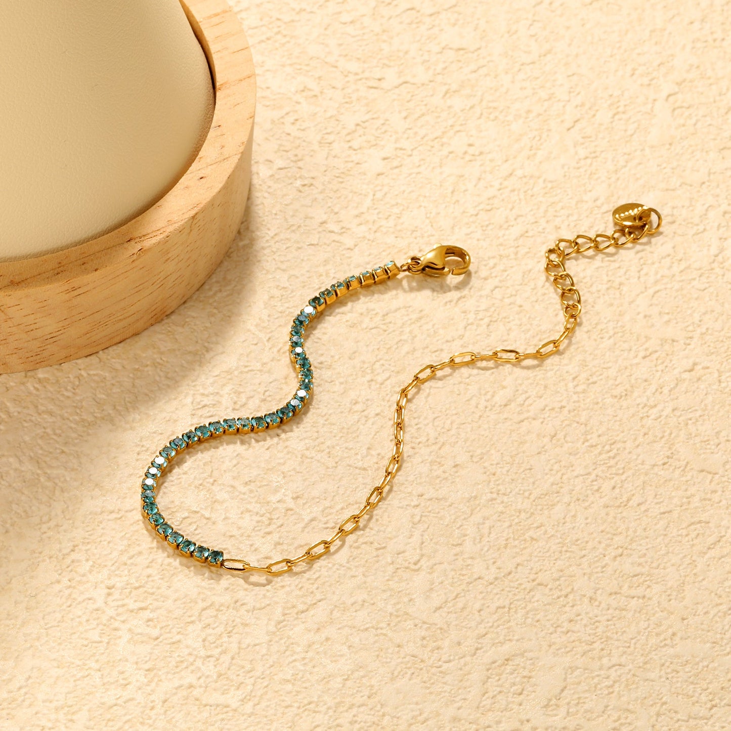 2mm white/black/purple/pink/light blue four-prong round zirconia 18+3cm+6mm round pendant bracelet, gold asonjewelry