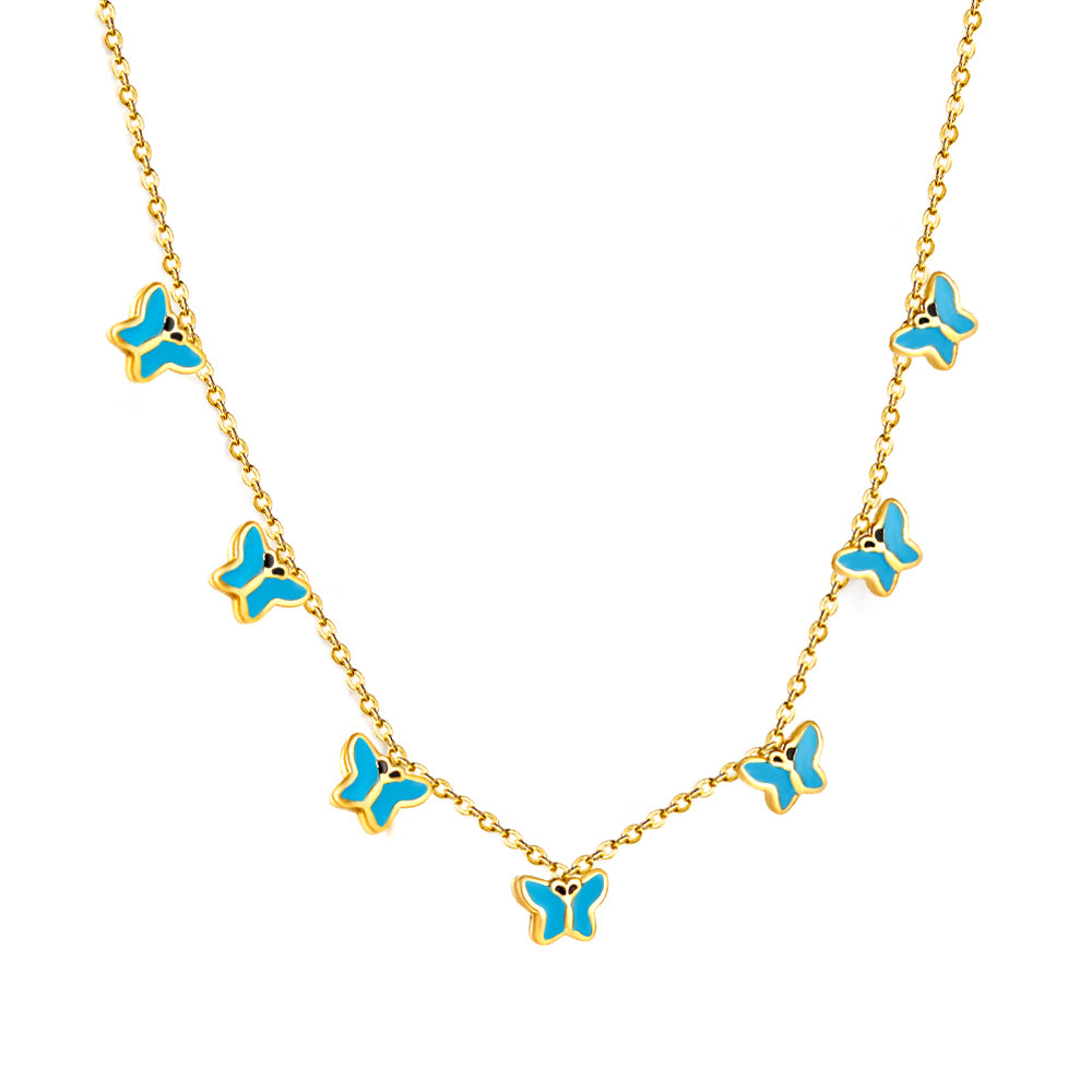 Heart + Butterfly Oil Drop Pendant Necklace