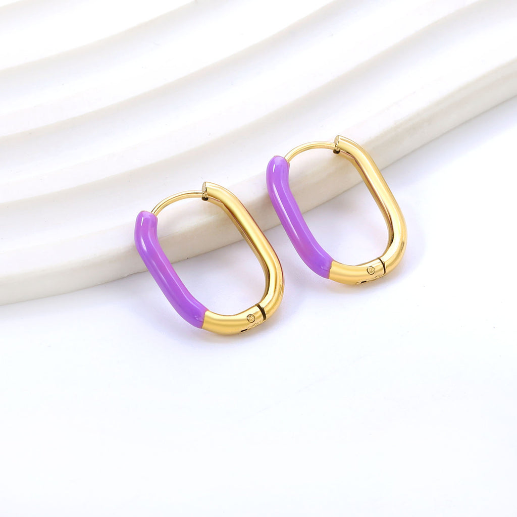 U-Shape Single White/Black/Purple/Pink/Lake Blue Drop Earrings 15.7*20.7*2.5mm