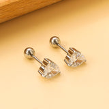 Steel ball screw-in heart shaped earrings with white diamonds 6*6.8mm