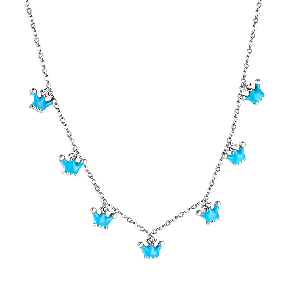 7 Blue Drops Oil Crown Pendant with Diamond Necklace 40+5cm asonjewelry