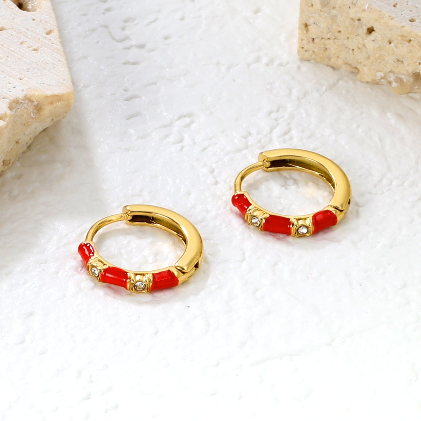 14*13.4mm red oil dripping white diamonds earrings gold color asonjewelry