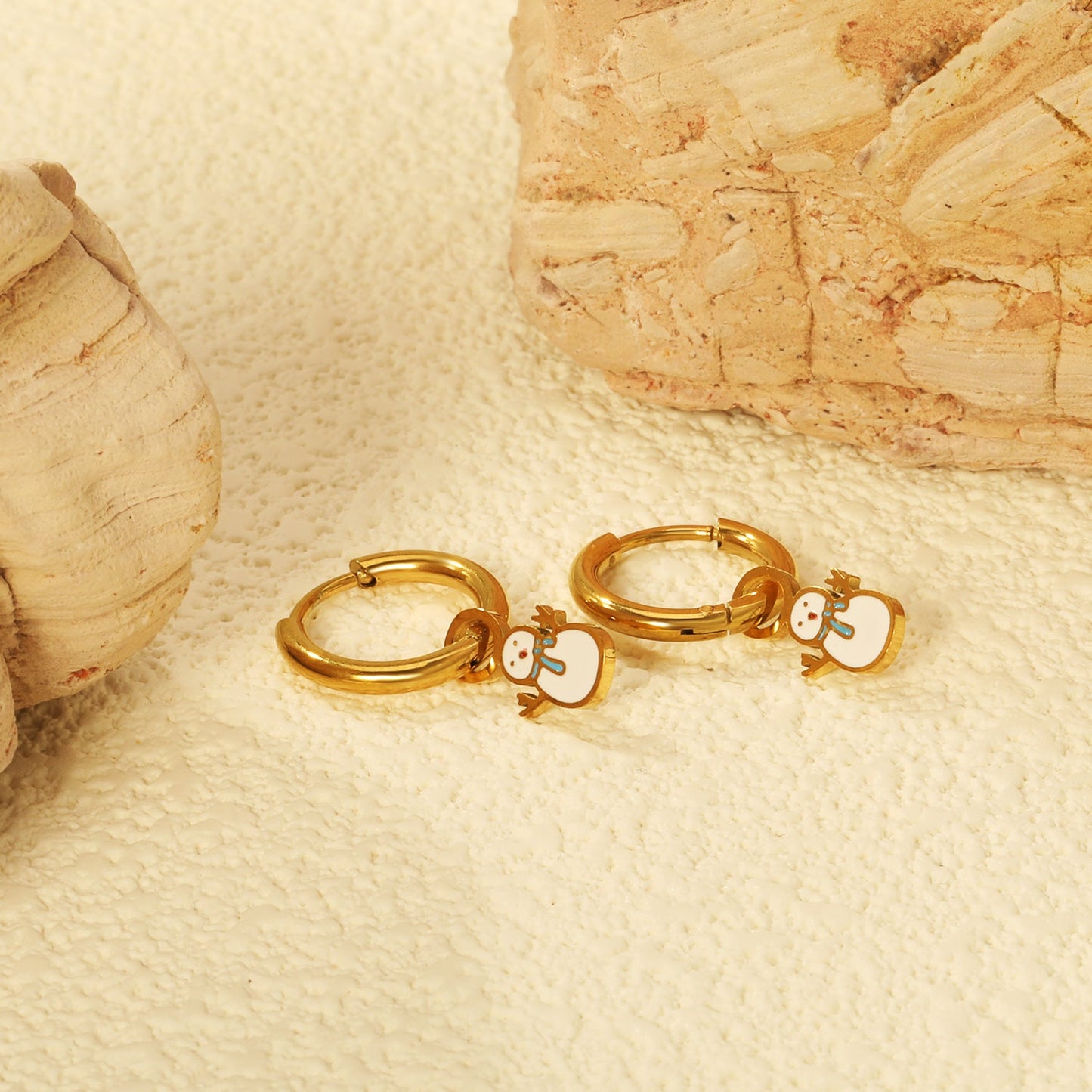 2*10mm circle + 6.7*12mm snowman with white drop earrings gold color asonjewelry