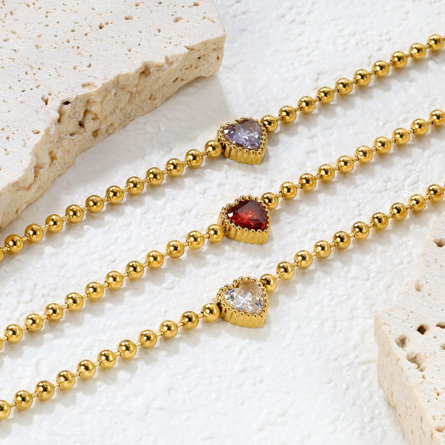 8.6*8.6mm white/light purple/pomegranate red zirconia 3mm bead chain 18+3cm+6mm round pendant bracelet asonjewelry