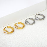 4.8*6.4-6.8mm teardrop shaped three claw white zirconium earrings 2.2-2.5*inner diameter 10-11mm steel color/golden color