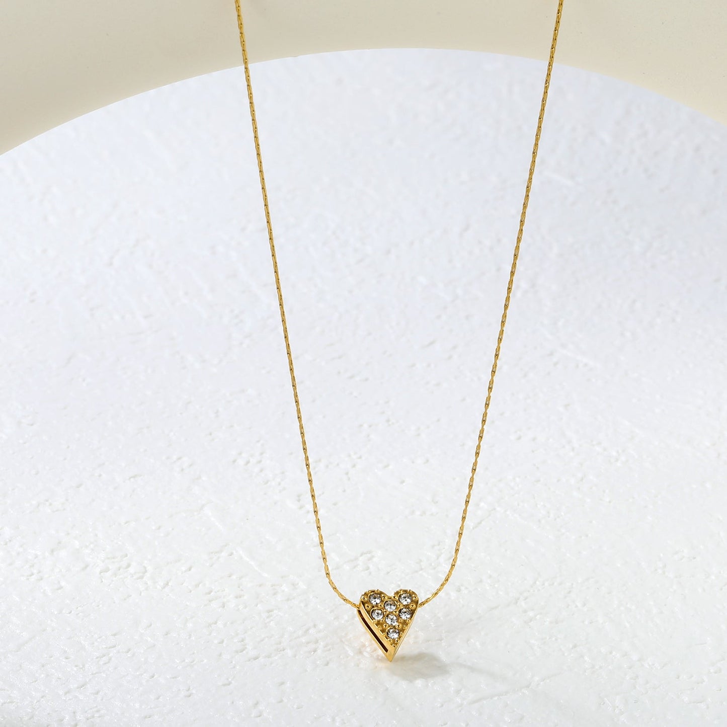 8x9mm heart-shaped hollow pendant with diamonds, 0.3mm cross hammer round chain, 40+5cm+6mm round tag necklace, gold asonjewelry