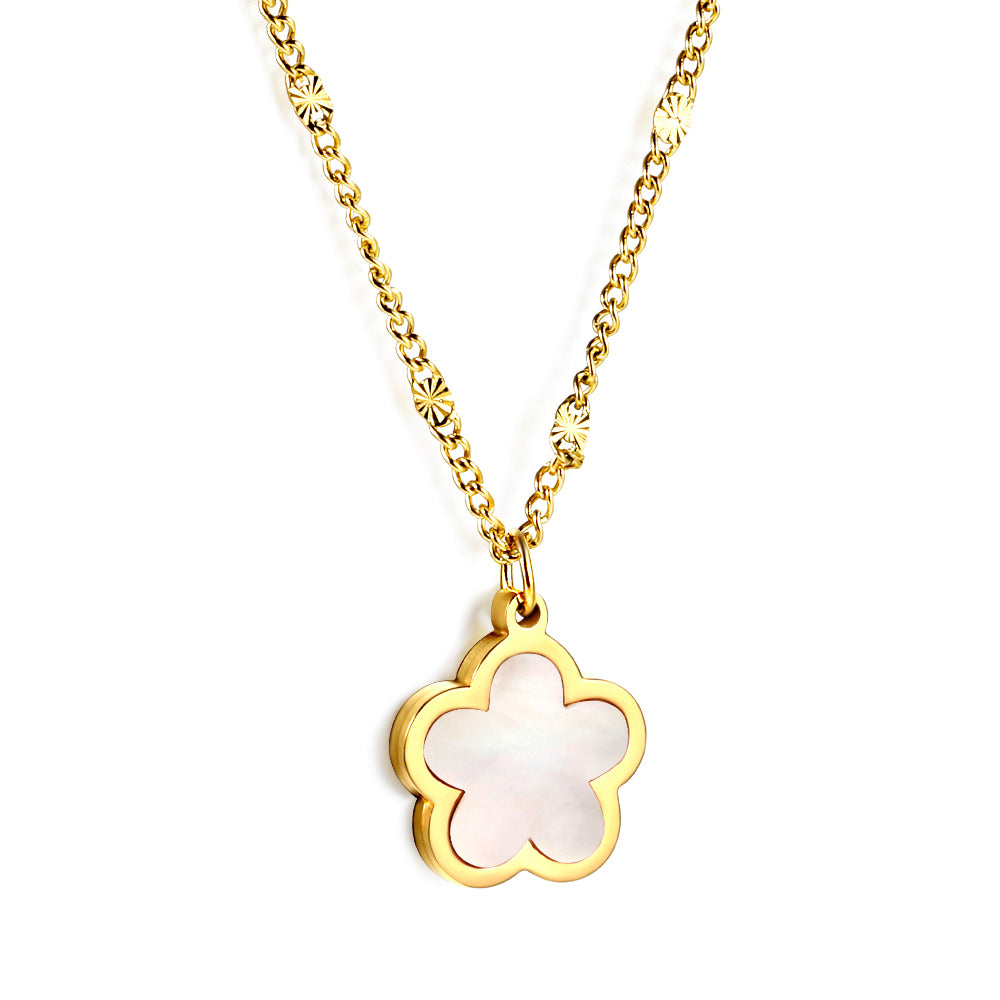 2024 New Year Peach Blossom Shape with White Shell Pendant Necklace 45+5cm