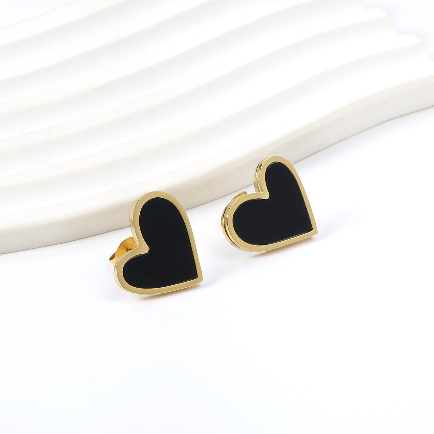 Heart Earrings with Black Shells 18*15.9mm Gold Color asonjewelry