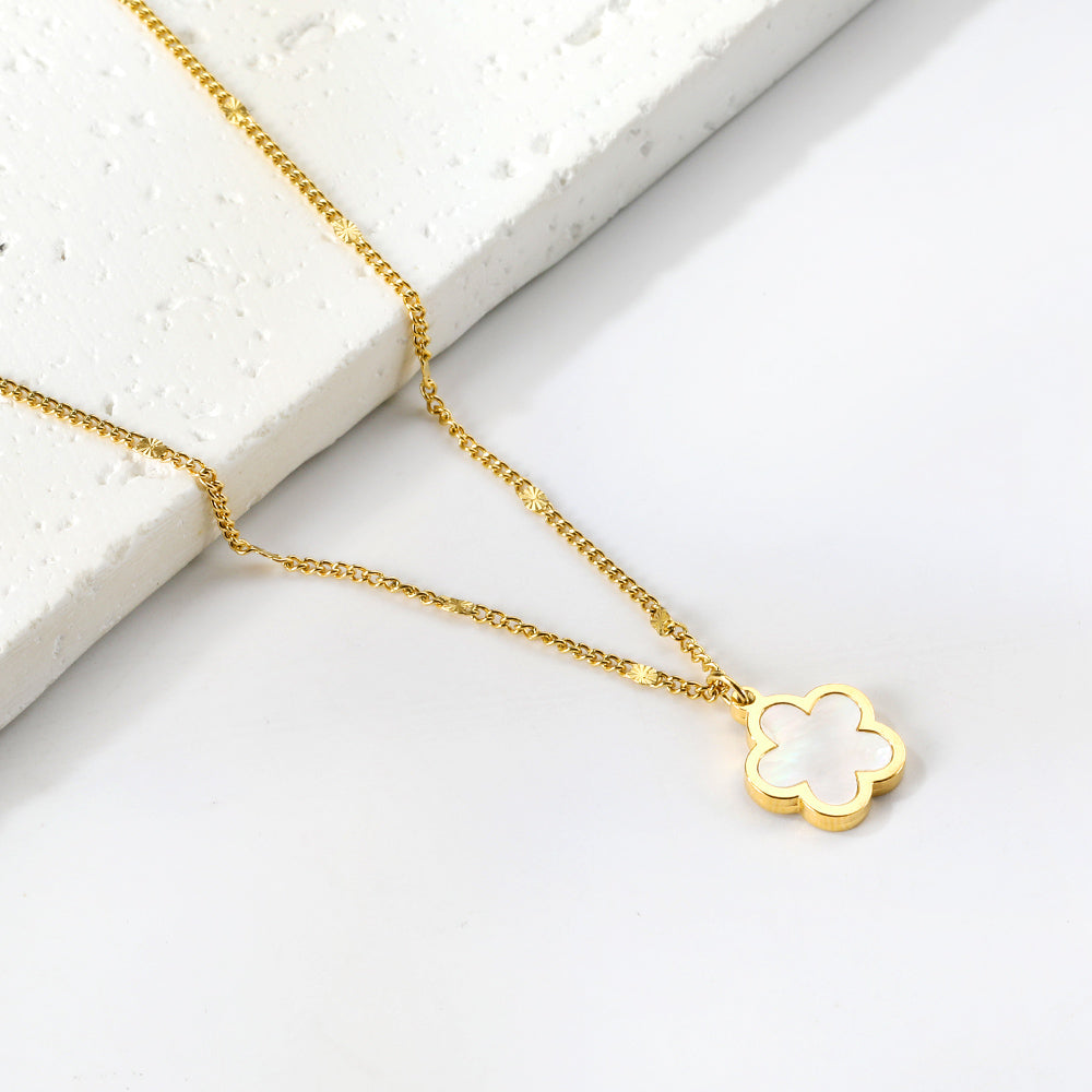 2024 New Year Peach Blossom Shape with White Shell Pendant Necklace 45+5cm