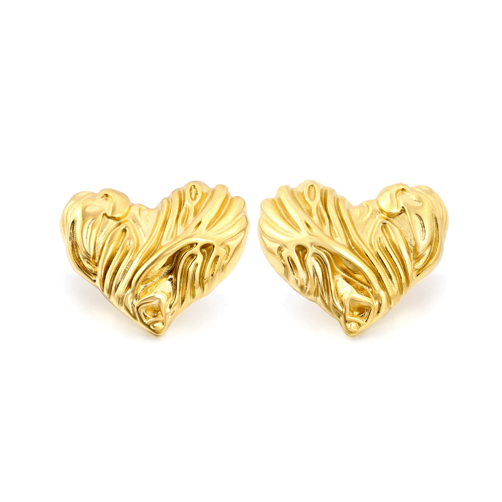 Textured Heart Stud Earrings 35*28mm / 18.4*15.1mm steel color / gold color