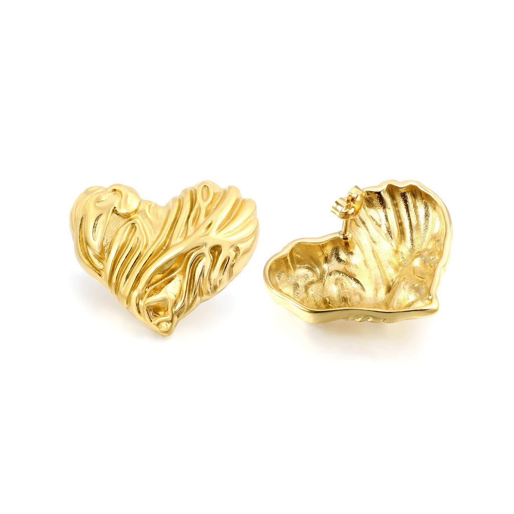 Textured Heart Stud Earrings 35*28mm / 18.4*15.1mm steel color / gold color