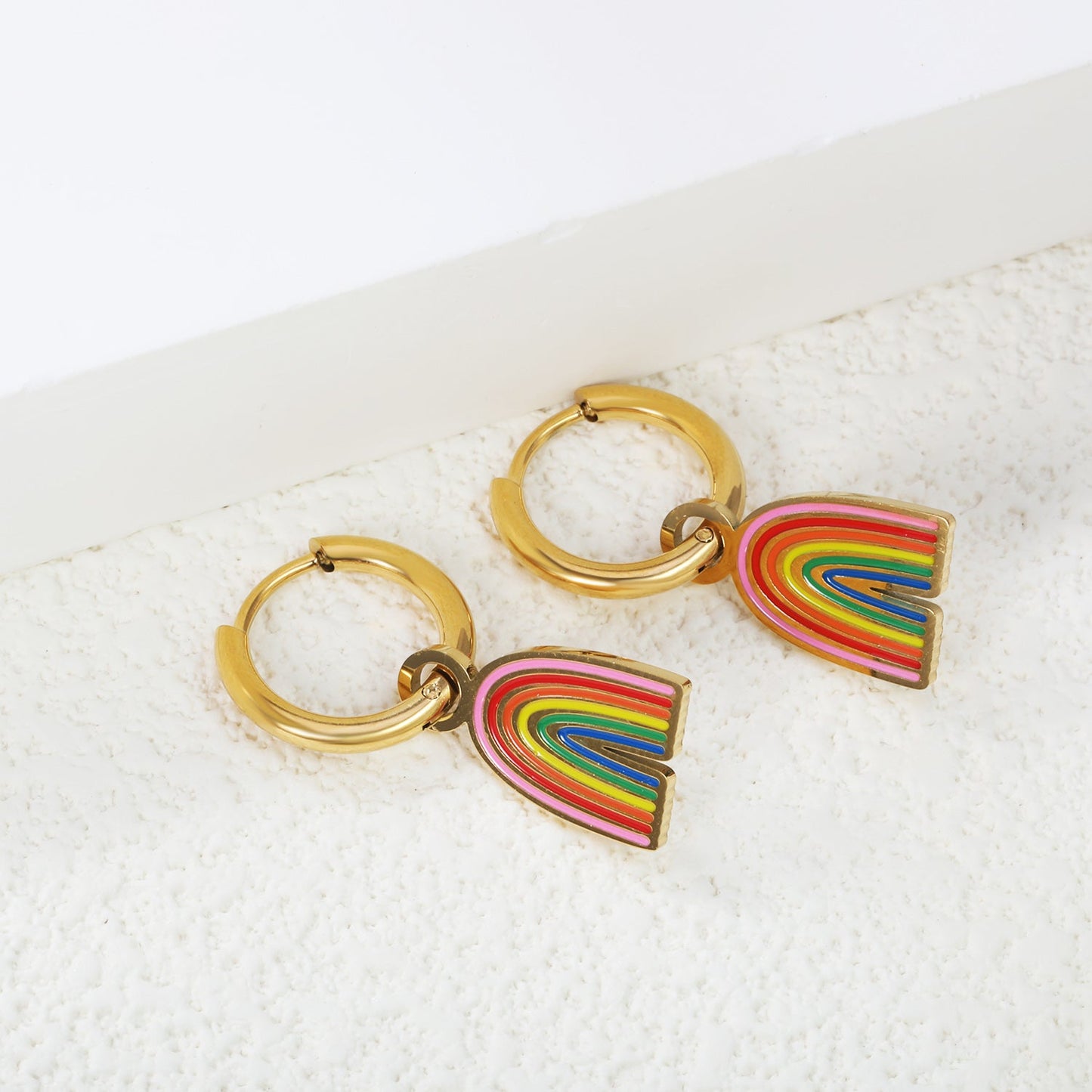 2*10mm circle +10*16.6mm rainbow with mixed color drip earrings gold color asonjewelry