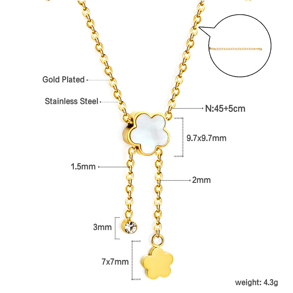 2024 New Year White Shell Peach Blossom + Peach Blossom Accessories with Diamond Pendant Necklace 45+5cm