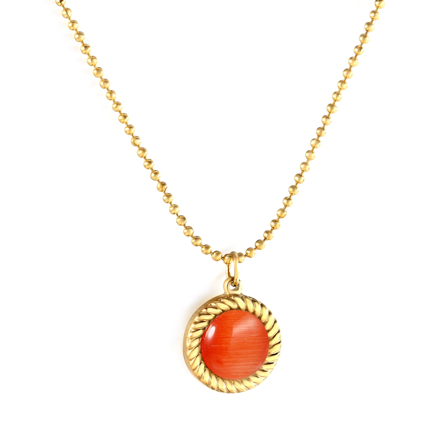 Round twisted edge with red cat's eye pendant 11.6mm Necklace 45+5cm asonjewelry