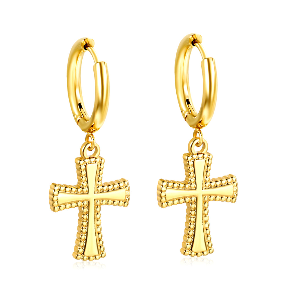Wire 2*O.D. 14.2mm earrings + 13.9*20.1mm cross earrings Gold color
