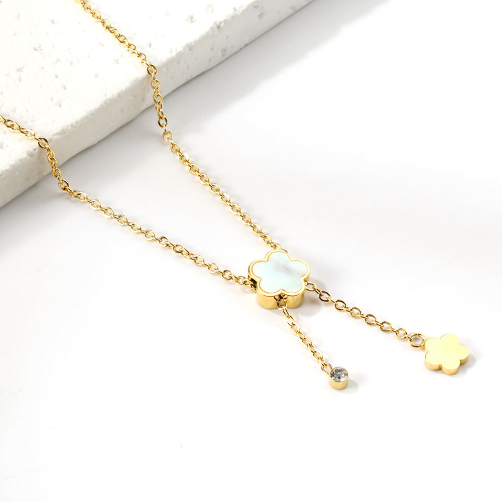 2024 New Year White Shell Peach Blossom + Peach Blossom Accessories with Diamond Pendant Necklace 45+5cm asonjewelry