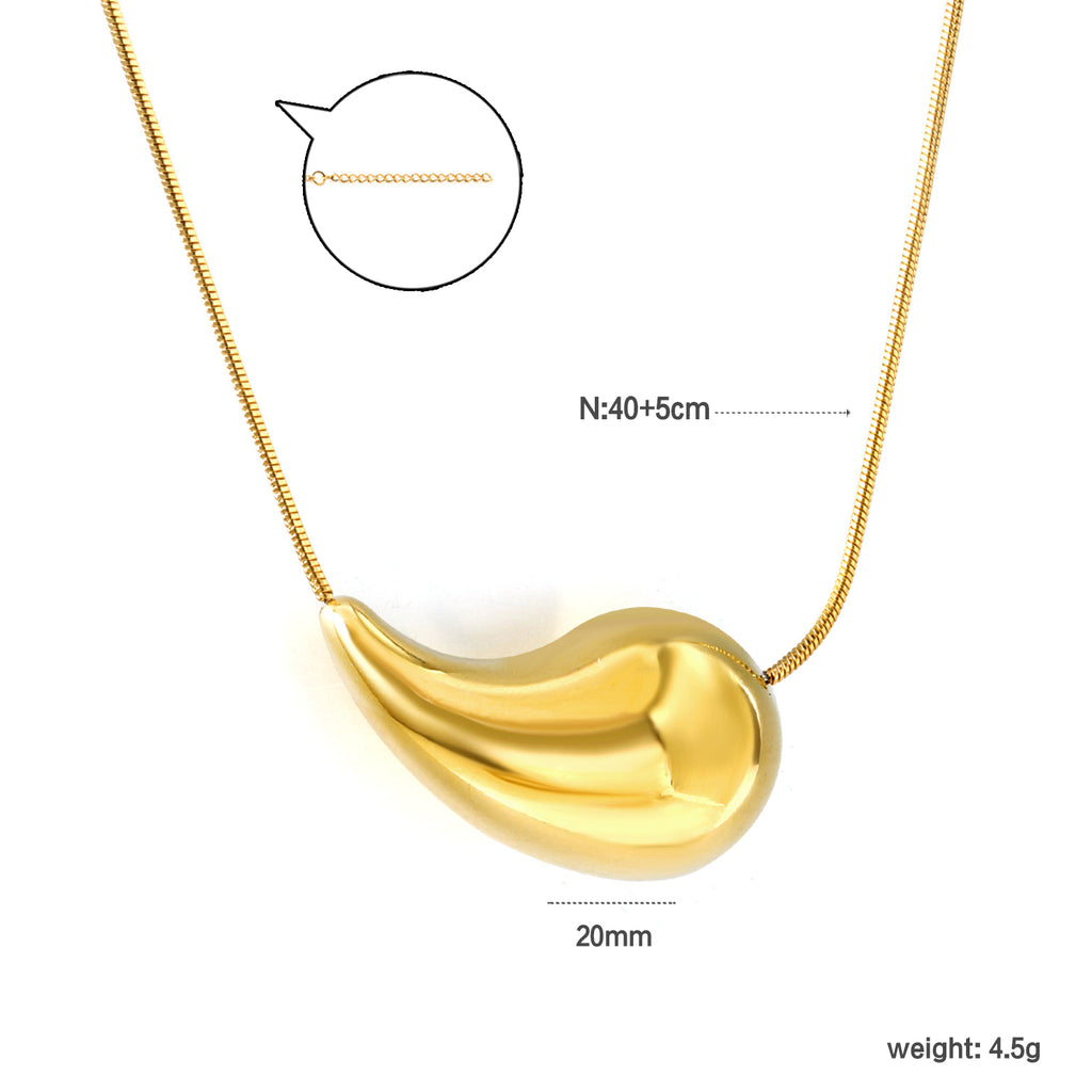 20mm/25mm Teardrop Oval Pendant Necklace 40+5cm Steel Color/Gold Color