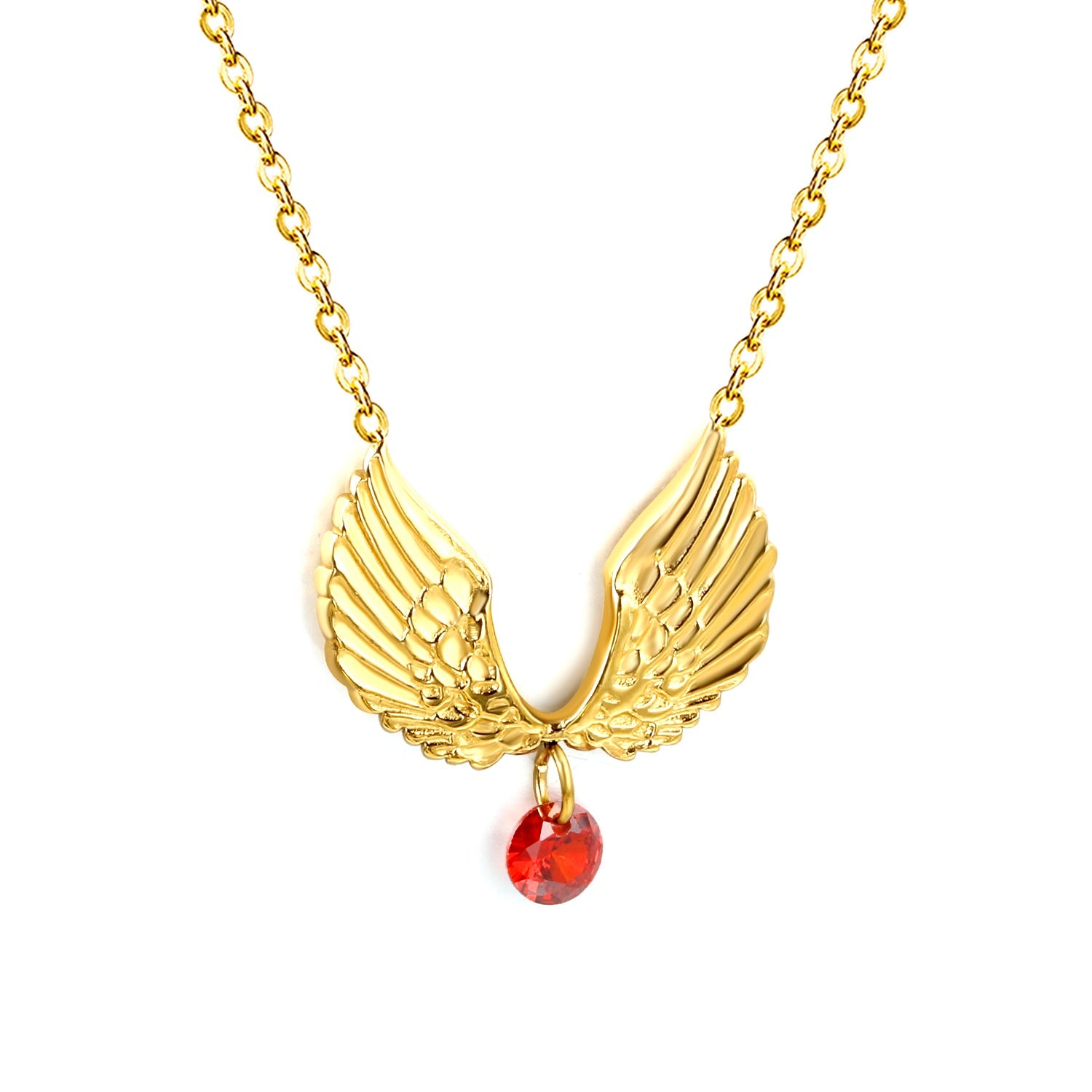 1 pair of wings with 1 red diamond pendant 21.3*15.8 necklace 45+5cm asonjewelry