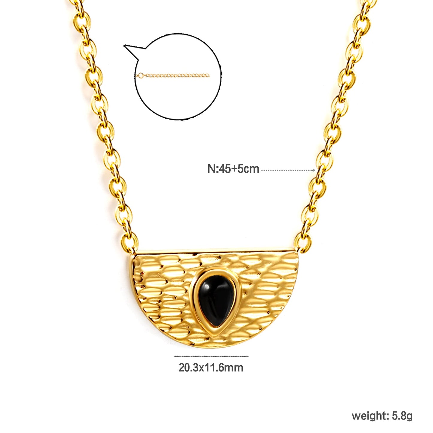 Semi-circle with teardrop black cat's eye pendant 20.3*11.6MM Necklace 45+5cm asonjewelry