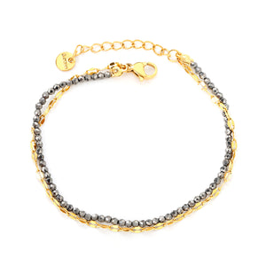 2.2mm mine black bead chain + lip chain 17+17+3cm+6mm round sign double chain bracelet steel/golden