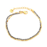 2.2mm mine black bead chain + lip chain 17+17+3cm+6mm round sign double chain bracelet steel/golden