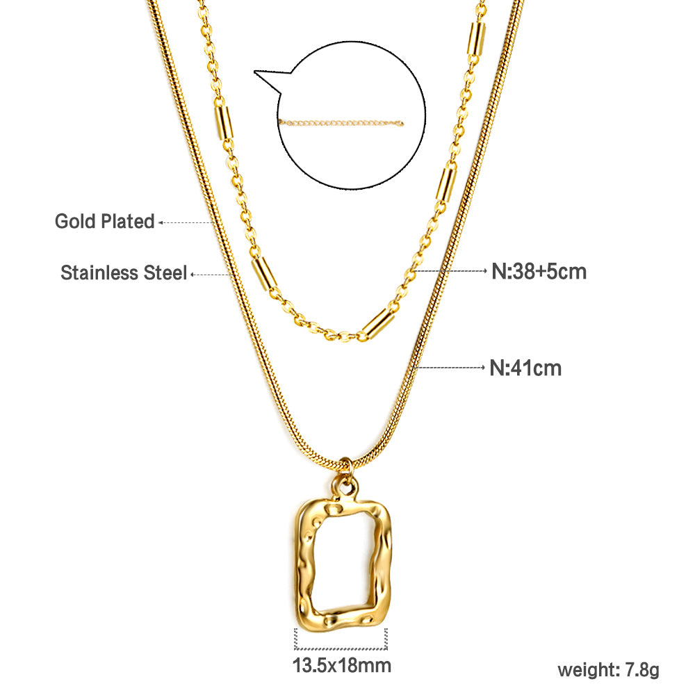 2024 New Year Rectangle Hollow Circle Pendant + Matching Chain Necklace 41+38+5cm