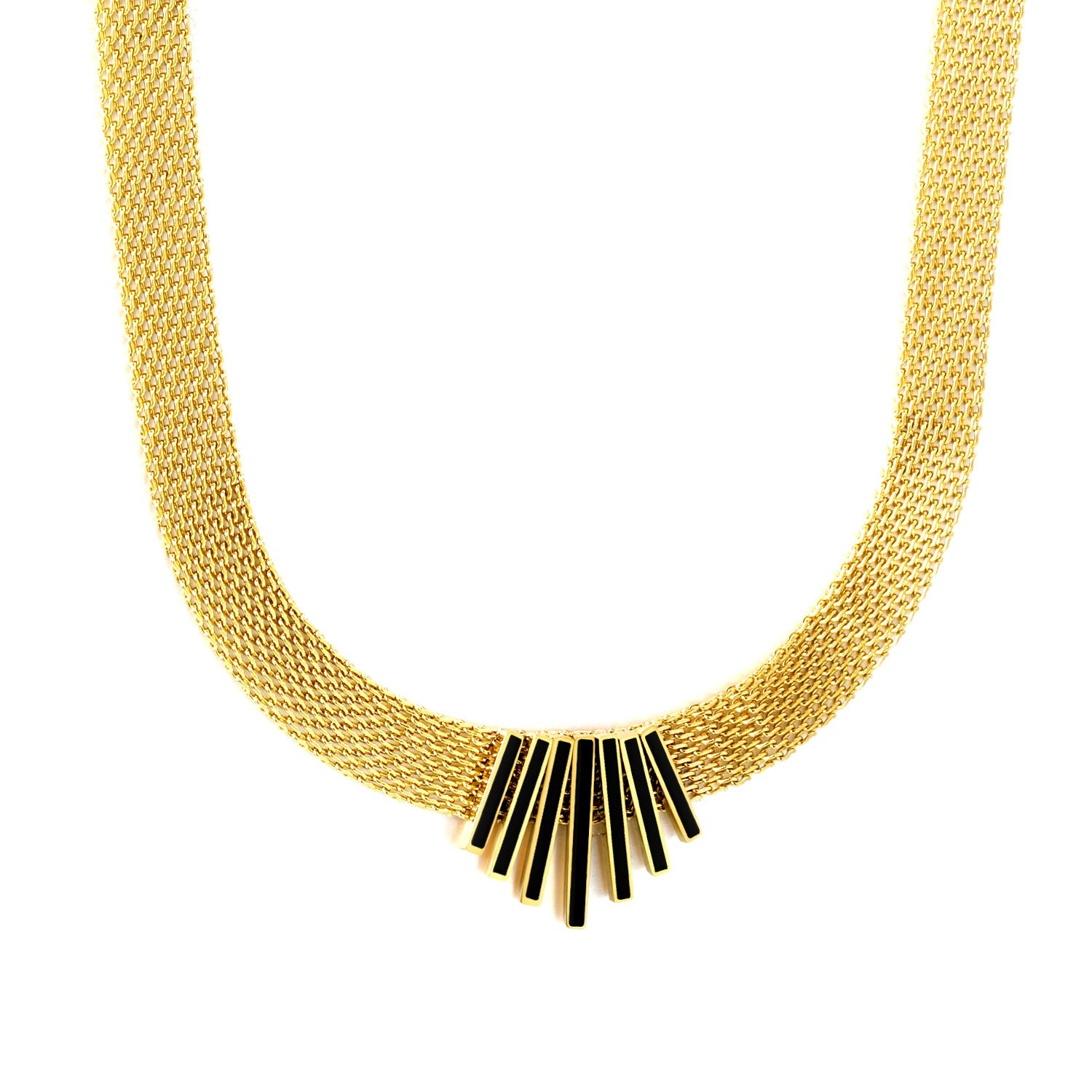 22*18mm black oil drop/golden long and short vertical bar accessories 8mm mesh chain necklace 40+5cm+6mm round plaque gold color asonjewelry