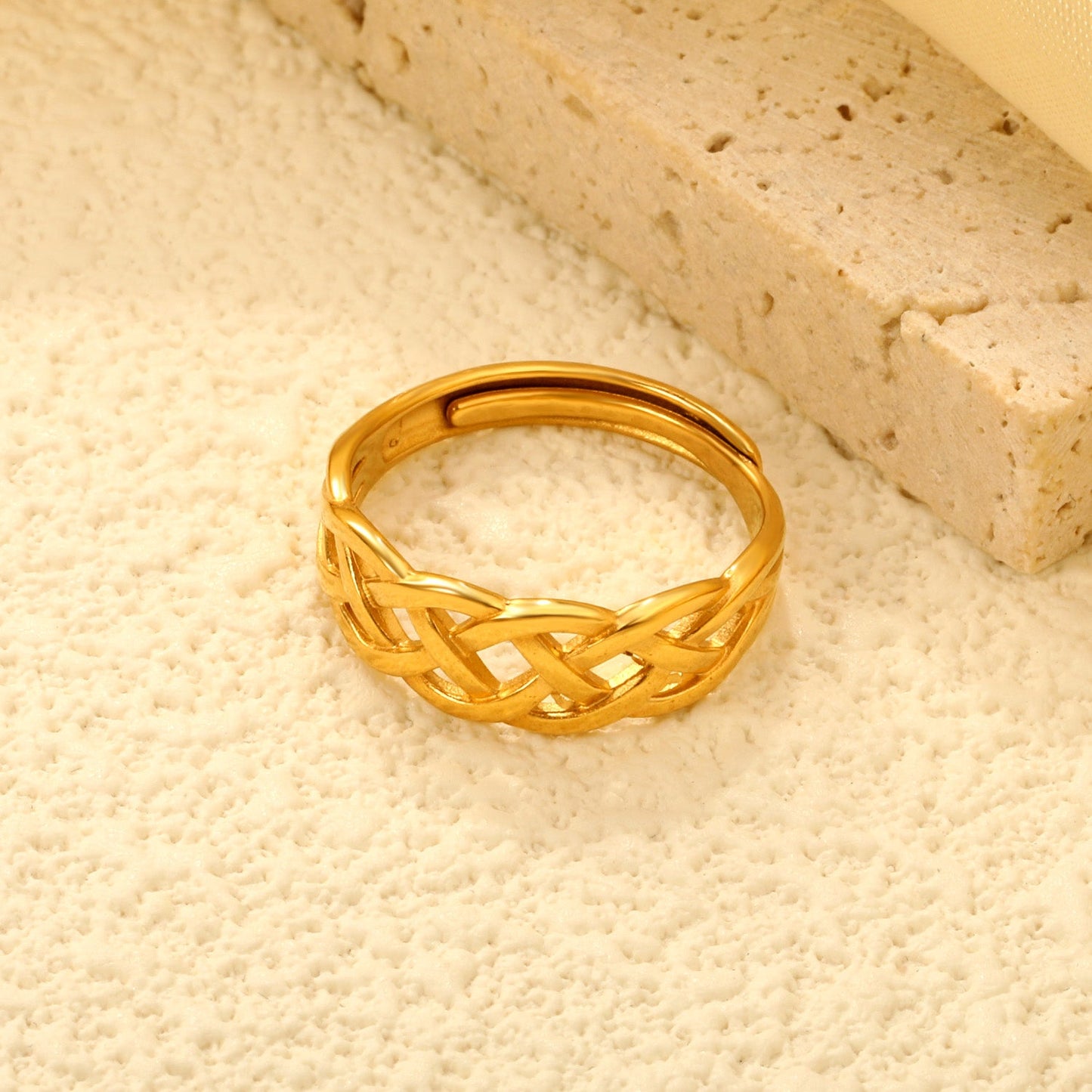 5.9mm Geometric Golden Adjustable Ring ¨C 3D Faceted Design, 5.9mm Height, Trendy & High-End asonjewelry
