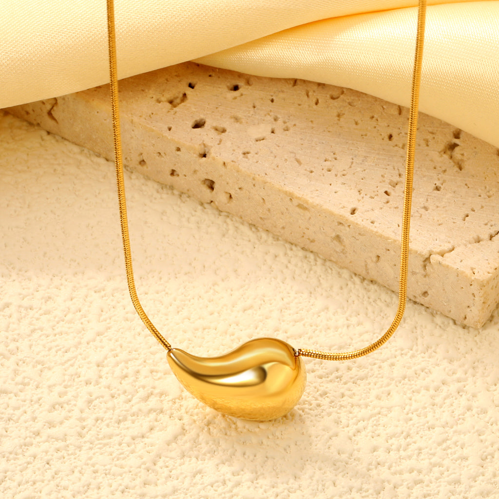 20mm/25mm Teardrop Oval Pendant Necklace 40+5cm Steel Color/Gold Color