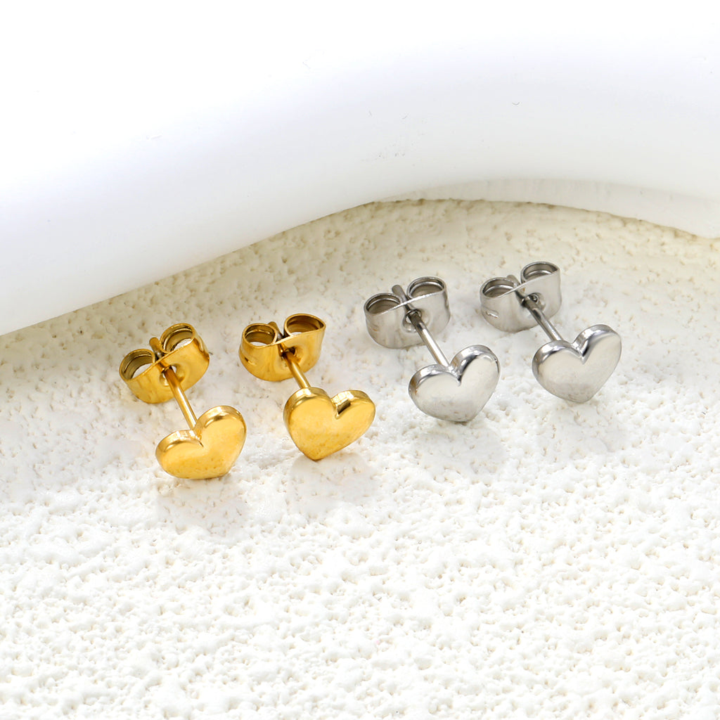 7*6mm heart shaped regular pin earrings steel color/golden