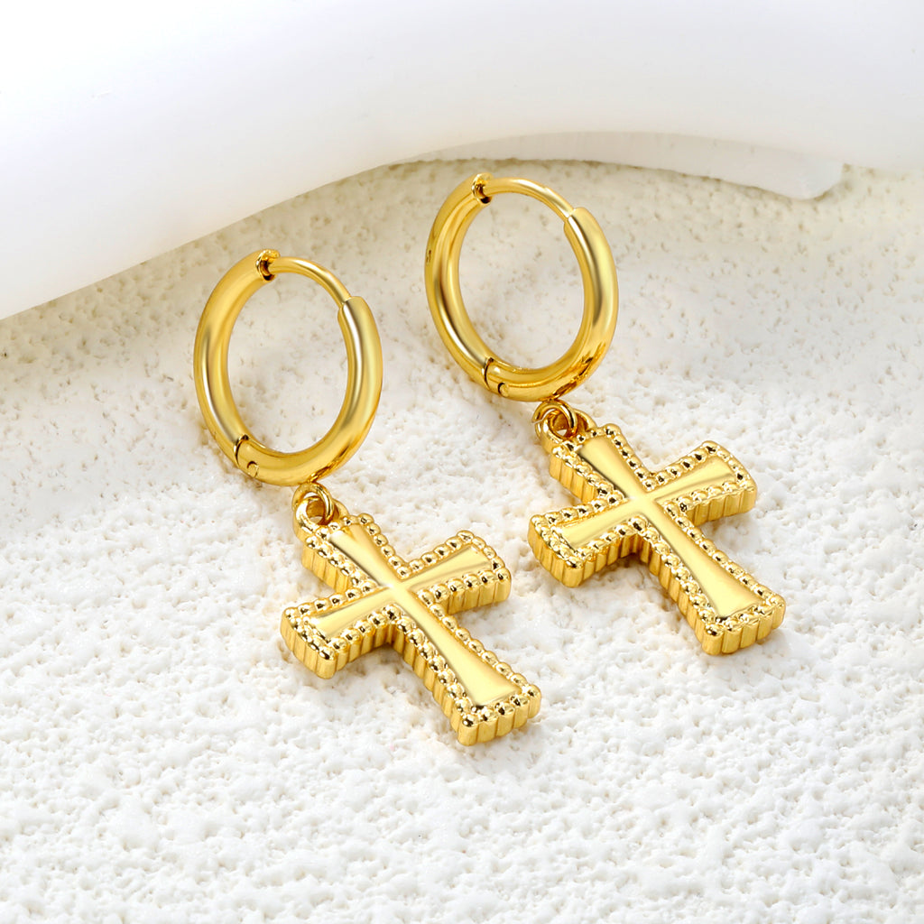 Wire 2*O.D. 14.2mm earrings + 13.9*20.1mm cross earrings Gold color