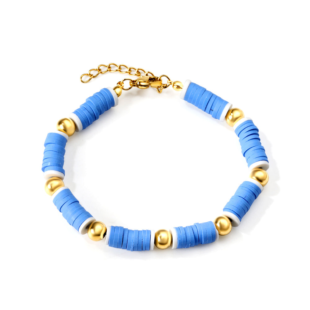 2024 New Year Blue Cylinder + 7 Steel Beads Bracelet 20+3cm asonjewelry