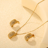 C-Shaped White Diamond/Emerald-Cut Diamond Set Gold Earrings/Pendant 0.3ct Cross-Cut Round Diamond 40+5cm Chain + 6mm Round Tag