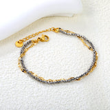 2.2mm mine black bead chain + lip chain 17+17+3cm+6mm round sign double chain bracelet steel/golden