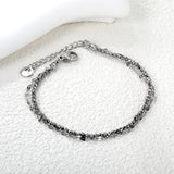 2.2mm mine black bead chain + lip chain 17+17+3cm+6mm round sign double chain bracelet steel/golden