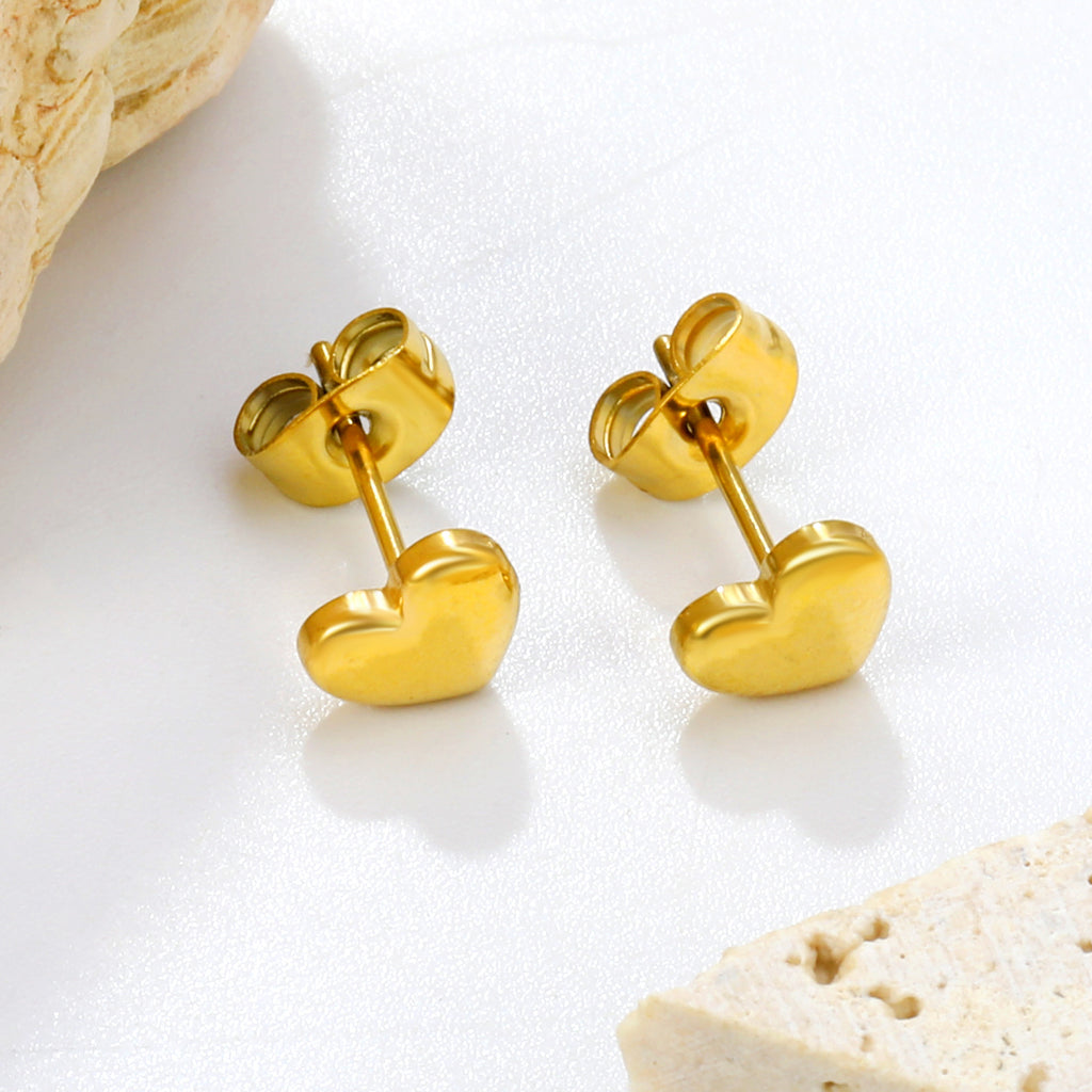 7*6mm heart shaped regular pin earrings steel color/golden