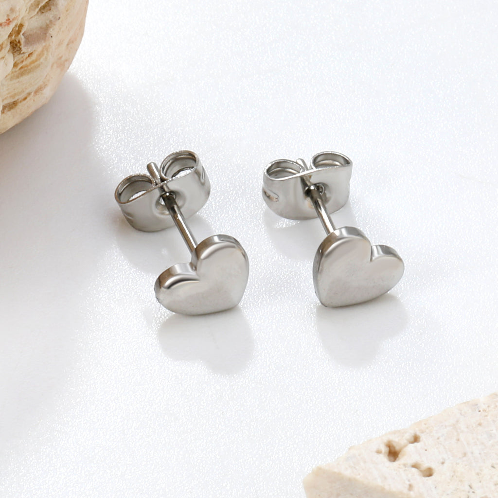 7*6mm heart shaped regular pin earrings steel color/golden
