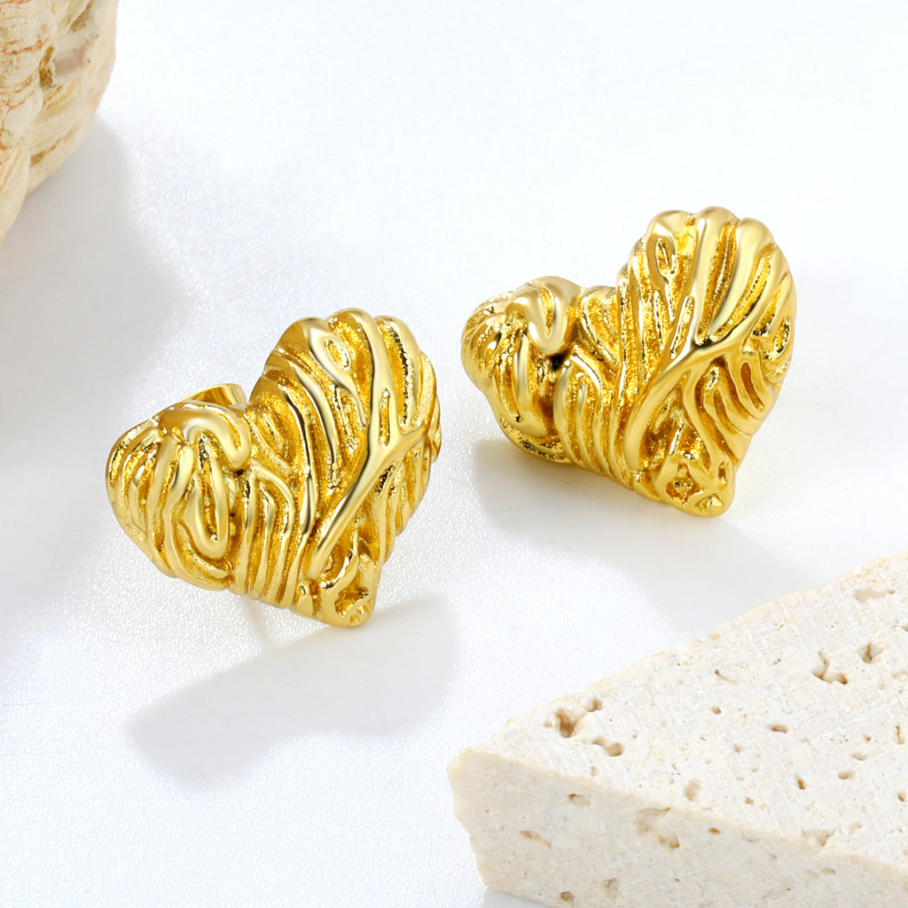 Textured Heart Stud Earrings 35*28mm / 18.4*15.1mm steel color / gold color