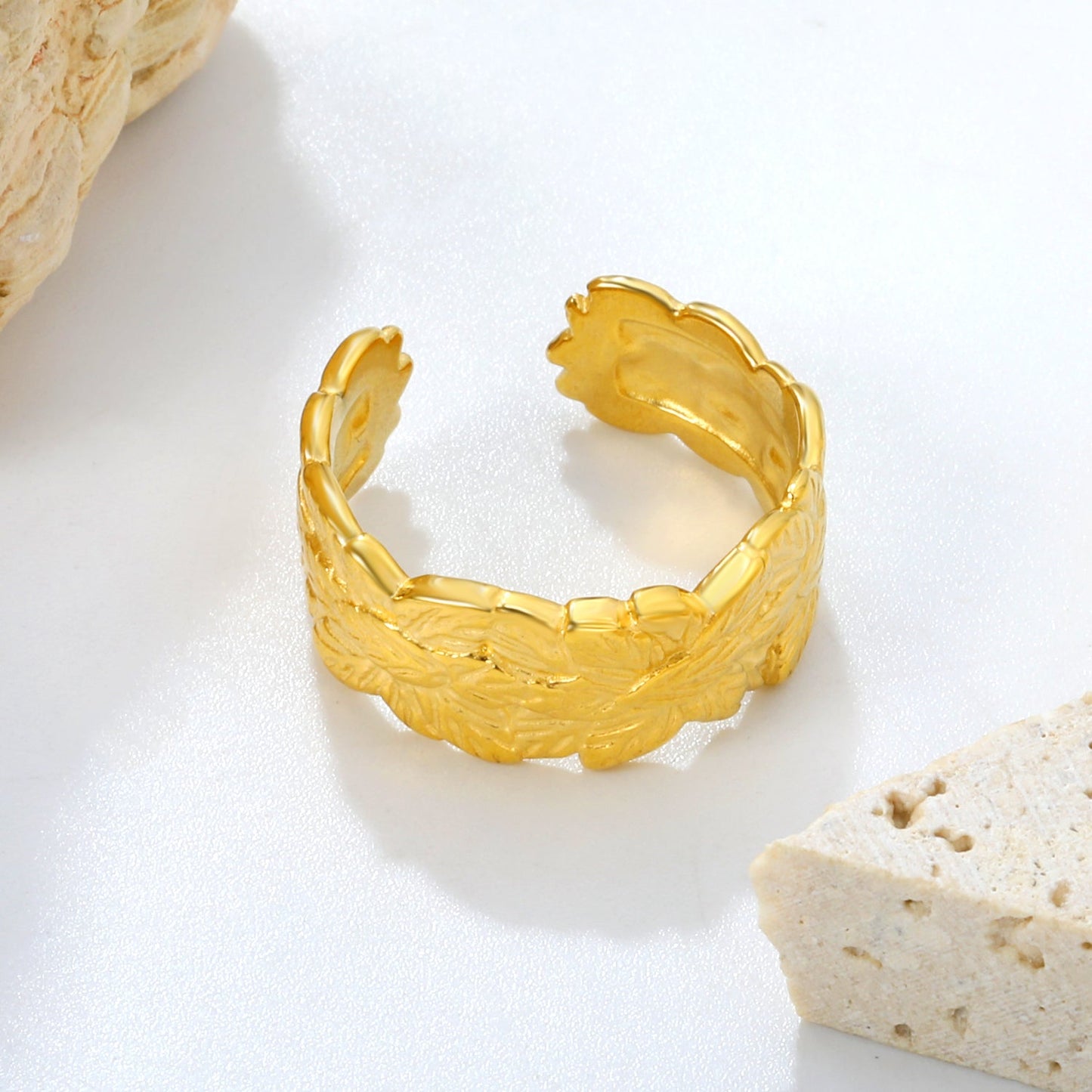 18K Gold - Plated Petal - Embossed Wide Ring asonjewelry