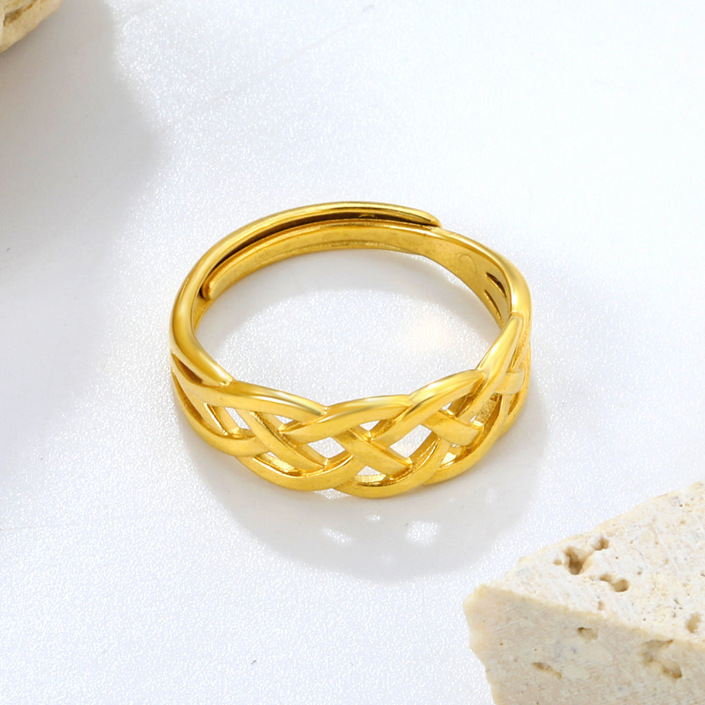 5.9mm Geometric Golden Adjustable Ring ¨C 3D Faceted Design, 5.9mm Height, Trendy & High-End