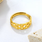 5.9mm Geometric Golden Adjustable Ring ¨C 3D Faceted Design, 5.9mm Height, Trendy & High-End