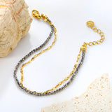 2.2mm mine black bead chain + lip chain 17+17+3cm+6mm round sign double chain bracelet steel/golden