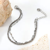 2.2mm mine black bead chain + lip chain 17+17+3cm+6mm round sign double chain bracelet steel/golden