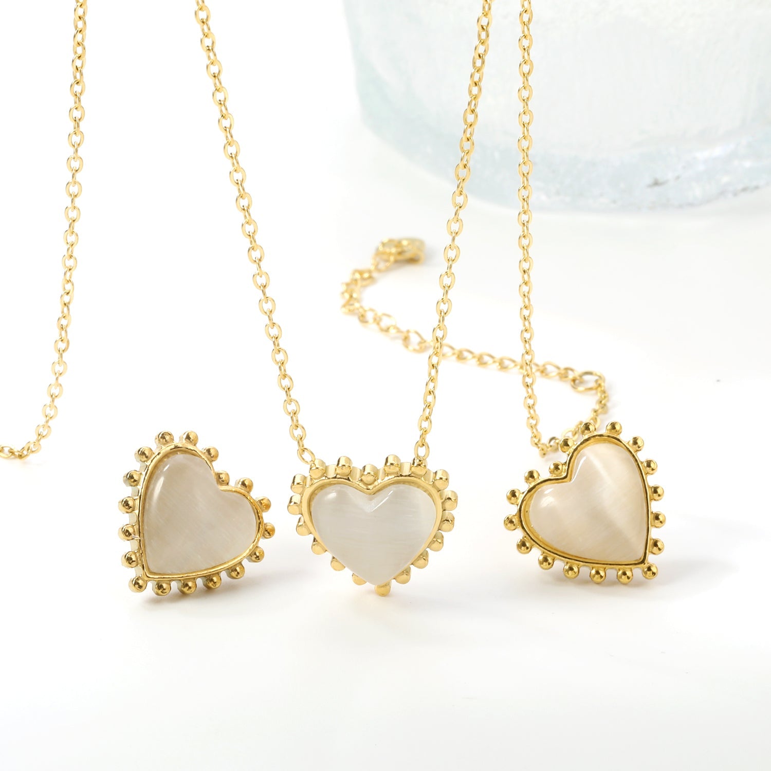 17.9*17.7mm Loose Beads Edged Heart with White Cat's Eye Stones Set asonjewelry