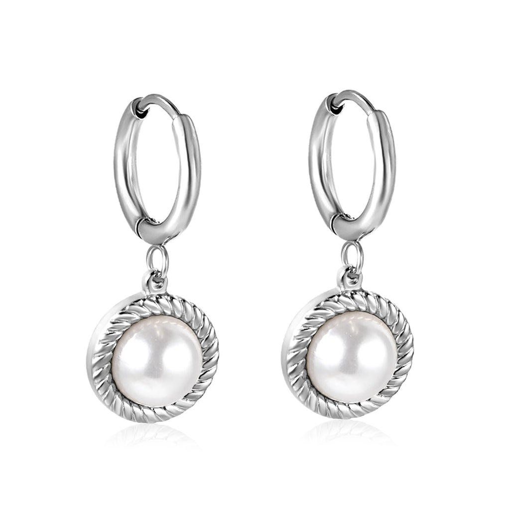 2*14 Circle with Round Twisted Edge with Half White Pearl Earrings 11.6mm