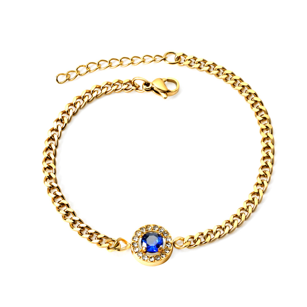 Spring hot style round edge white diamonds with blue diamonds bracelet 18+3cm