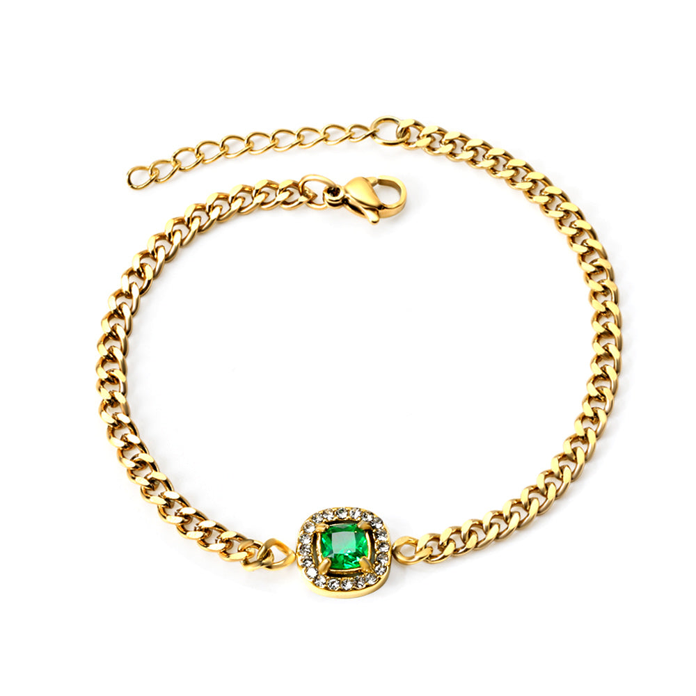 Spring hot style square edge white diamonds with green diamonds bracelet 18+3cm asonjewelry