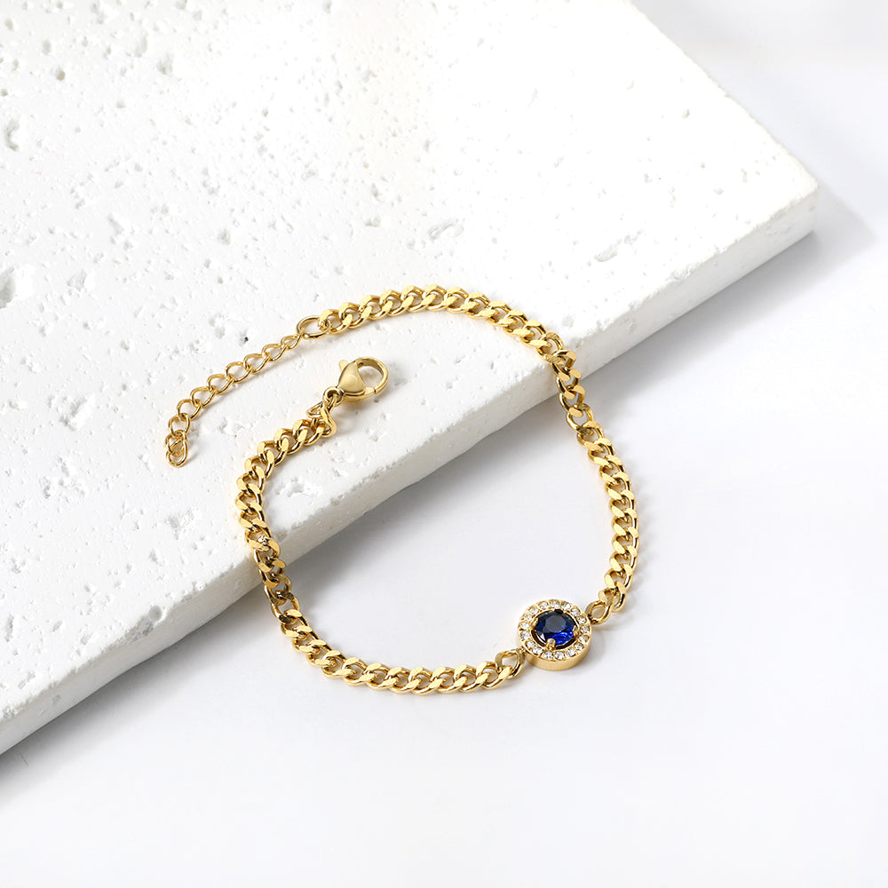 Spring hot style round edge white diamonds with blue diamonds bracelet 18+3cm asonjewelry