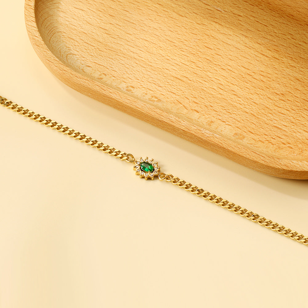 Spring Hot Oval Edge White Diamonds with Green Diamonds Bracelet 18+3cm asonjewelry