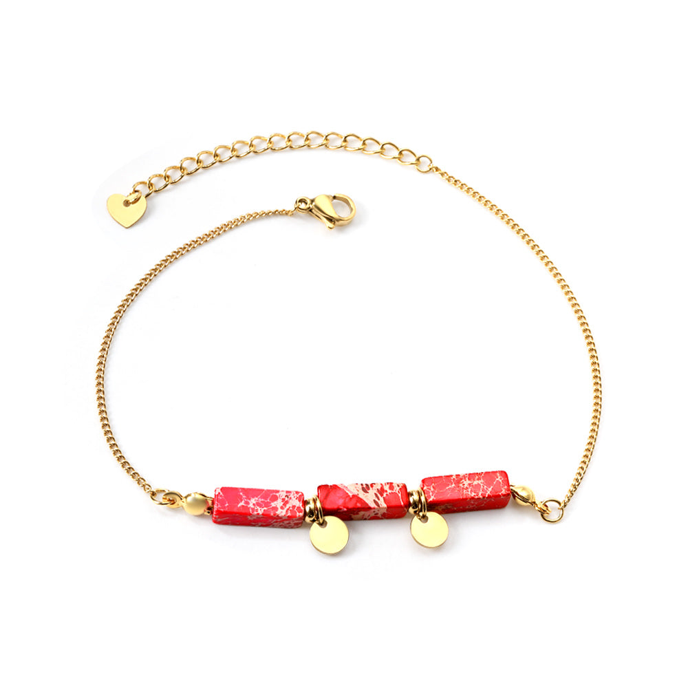 Aquamarine & Blue & Rose & Mixed 3 Rectangular Zirconias + 2 Round Anklets 21+5cm Gold asonjewelry